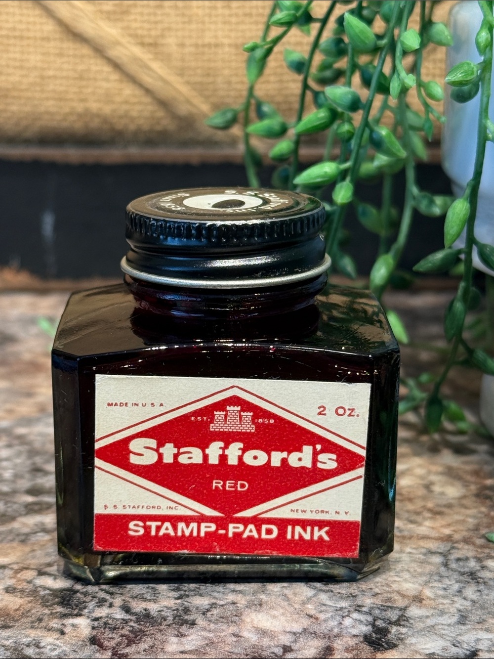 Vintage Stafford's Red Stamp-Pad Ink Bottle